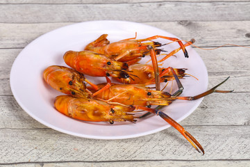 Grilled water prawn in the plate