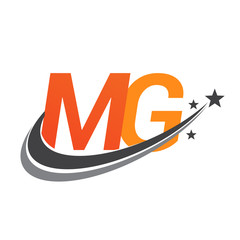 initial letter MG logotype company name colored orange and grey swoosh star design. vector logo for business and company identity.