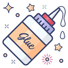 
Icon of glue bottle, a sticky stationery item in modern flat style 
