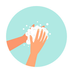 Hand washing process with soap. Flat cartoon vector illustration isolated on white background.