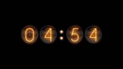 Countdown. Countdown 5 minutes. Nixie tube indicator countdown. Gas discharge indicators and lamps. 3D. 3D Rendering