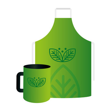 Mockup Mug And Apron With Sign Of Green Company, Corporate Identity Vector Illustration Design