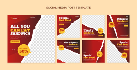 Sandwich social media post template. Food banner for restaurant and cafe