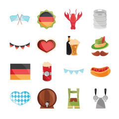 oktoberfest beer festival, celebration german traditional flat icons set design