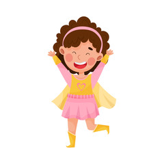 Cute Girl Wearing Superhero Costume Pretending to Have Super Power Vector Illustration