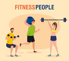 Fototapeta na wymiar banner fitness people, persons practicing exercises, sport recreation exercise vector illustration design