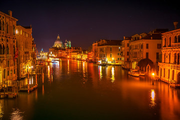 Obraz premium Colorful Grand Canal Salut Church Night Venice Italy