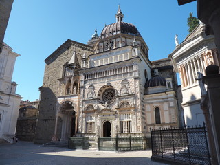 Fototapeta na wymiar Bergamo, Italy. The old town. The Basilica of Santa Maria Maggiore and the Colleoni Chapel. Two of the most important monuments of the city and main attractions for tourists. Best of Italy