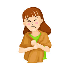 Young Woman Covered in Plaid Suffering from Coronavirus Symptom Like Fever Vector Illustration
