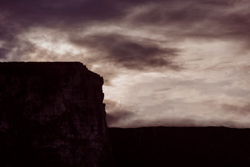 Landscape of stone rock and beautiful dramatic sky at sunset