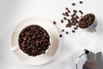 cup of coffee with beans