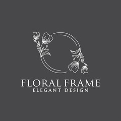 Floral frame line logo icon vector template. Elegant design floral line vector.