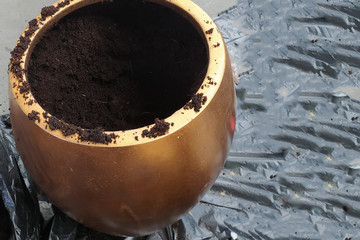 large pots with earth. plant transplant