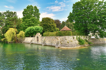 Public park with canal called 'Stadtgarten' located at Lake Constance near harbor of Konstanz city...
