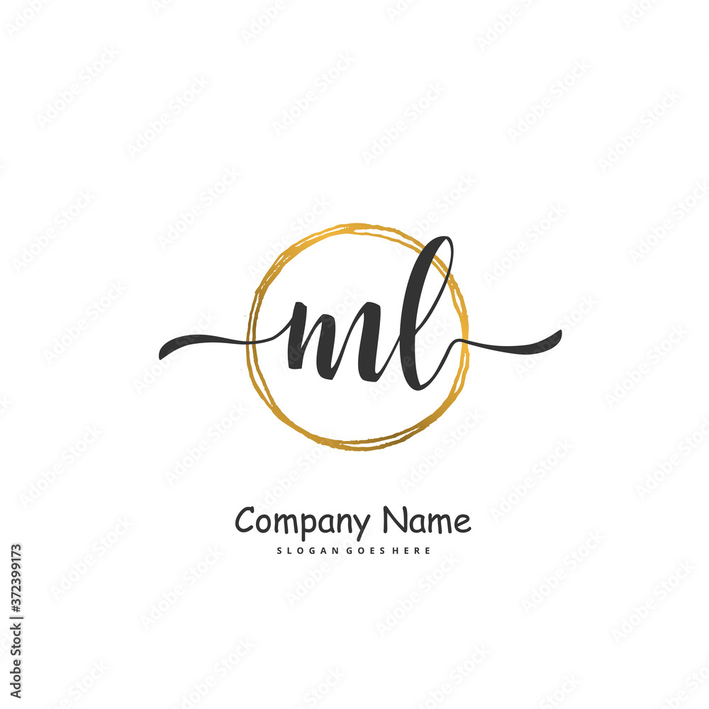 Wall mural M L ML Initial handwriting and signature logo design with circle. Beautiful design handwritten logo for fashion, team, wedding, luxury logo.