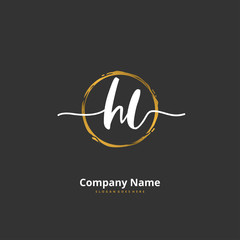 H L HL Initial handwriting and signature logo design with circle. Beautiful design handwritten logo for fashion, team, wedding, luxury logo.