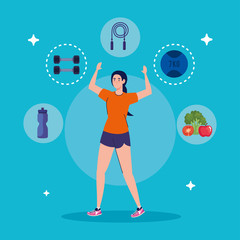 woman practicing exercise, with sport icons vector illustration design