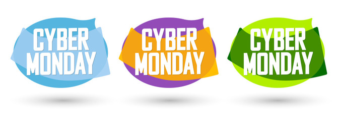 Obraz premium Set Cyber Monday Sales bubble banners design template, collection discount tags, app icons, vector illustration