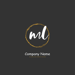 M L ML Initial handwriting and signature logo design with circle. Beautiful design handwritten logo for fashion, team, wedding, luxury logo.