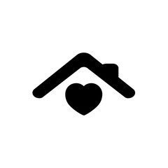 Roof and heart icon. house or home with chimney and love symbol. Happy family, real estate and realty. Vector on isolated white background. EPS 10