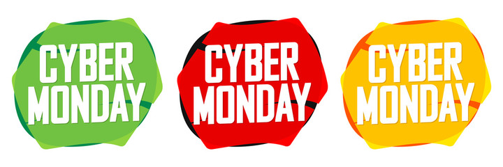 Set Cyber Monday Sales bubble banners design template, collection discount tags, app icons, vector illustration