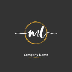 M L ML Initial handwriting and signature logo design with circle. Beautiful design handwritten logo for fashion, team, wedding, luxury logo.