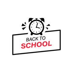 Back to school banner with alarm clock. Sale banner, poster. Vector on isolated white background. EPS 10