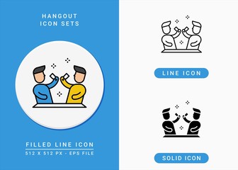 Hangout icons set vector illustration with solid icon line style. Friendship symbol. Editable stroke icon on isolated background for web design, infographic and UI mobile app.
