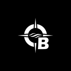 Letter B and compass arrow flat logo icon isolated on dark background