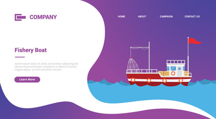 fishery boat or ship in sea for website template or landing homepage banner