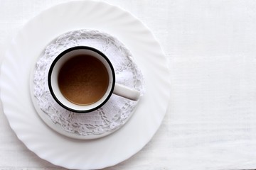 cup of coffee on white background/ Closeup still life food photography 