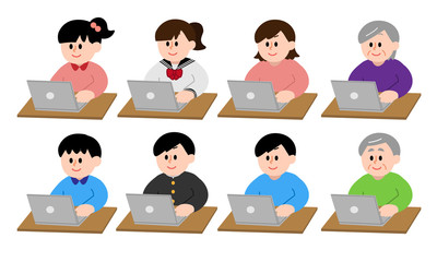 パソコン作業する人物セット