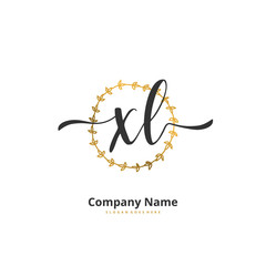 X L XL Initial handwriting and signature logo design with circle. Beautiful design handwritten logo for fashion, team, wedding, luxury logo.