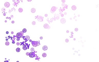 Light Purple, Pink vector doodle pattern with flowers, roses.
