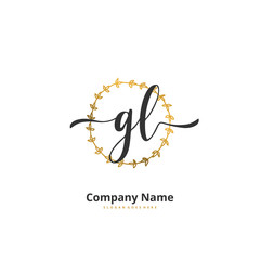 G L GL Initial handwriting and signature logo design with circle. Beautiful design handwritten logo for fashion, team, wedding, luxury logo.