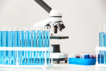 Test tubes on table in laboratory