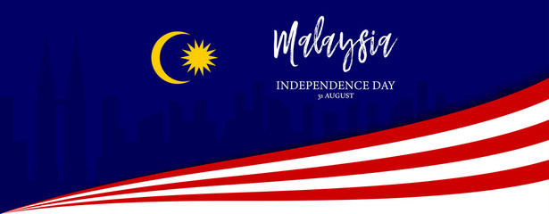 Vector illustration of Malaysia Independence Day on 31 August with walaysian flag pattern and sample text.