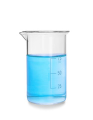 Beaker with liquid on white background