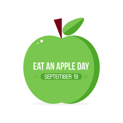 International Eat An Apple Day vector card, illustration with flat design green apple with leaf.