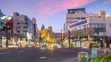 Kagoshima city downtown center, cityscape in Kyushu, Japan