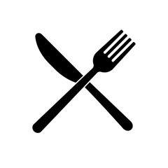 Isolated Black Crossed fork with knife icon on white background. Vector black illustration