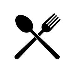 Isolated Black Crossed fork with knife icon on white background. Vector black illustration 