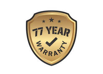 77 year Warranty Gold Shields on White Background