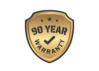 90 year Warranty Gold Shields on White Background