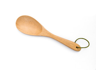 Wooden ladle on white background, kitchen tool, handmade product from Thailand
