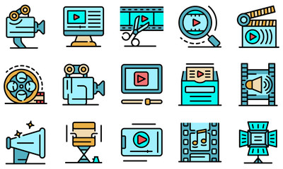 Clip maker icons set. Outline set of clip maker vector icons thin line color flat on white