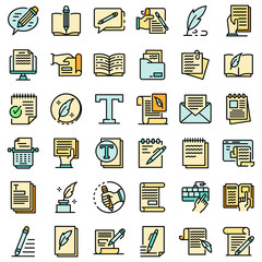 Copywriter icons set. Outline set of copywriter vector icons thin line color flat on white