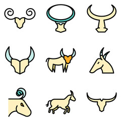 Obraz premium Wildebeest icons set. Outline set of wildebeest vector icons thin line color flat on white
