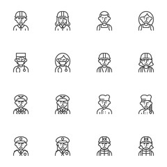 People profession avatars line icons set, outline vector symbol collection, linear style pictogram pack. Signs, logo illustration. Set includes icons as engineer worker, doctor, nurse, policeman
