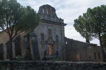 Fototapeta na wymiar klasztor ruiny stary mur kamienny drzewa zieleń